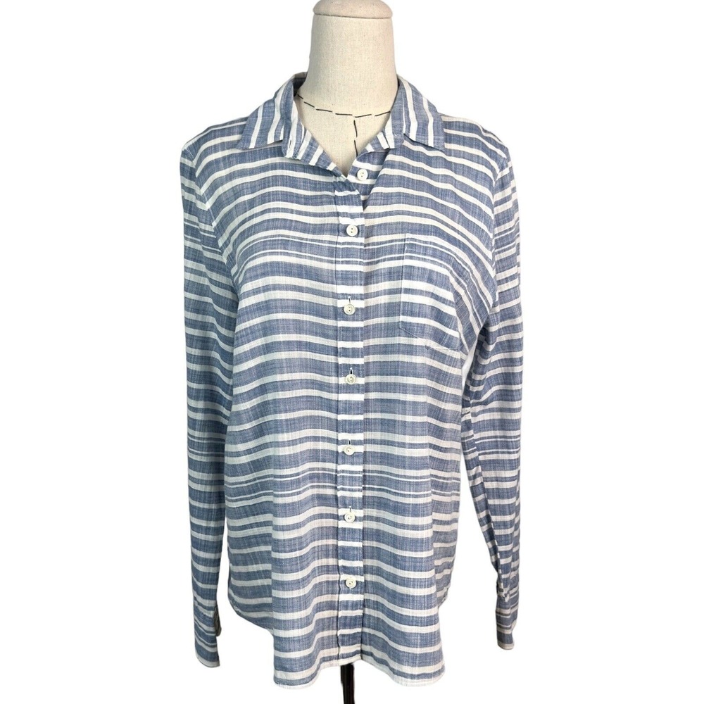 J. Crew Blue White Stripe Button Down Shirt Long Sleeve Cotton Women's